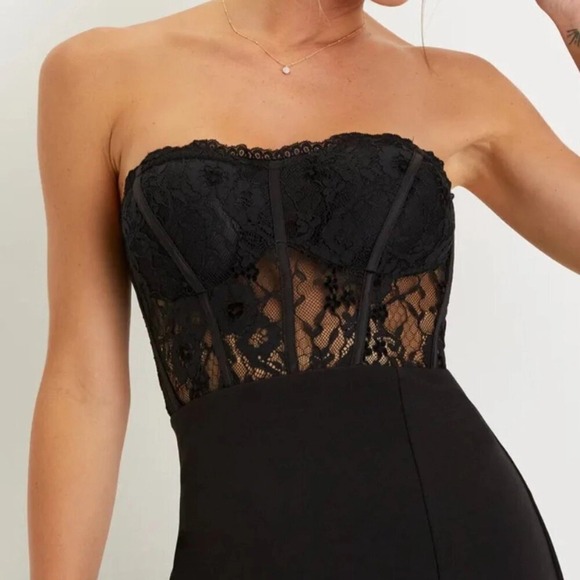 Lulus Sultry Persona Black Lace Strapless Bustier Mermaid‎ Midi Dress Size Large - Picture 2 of 16